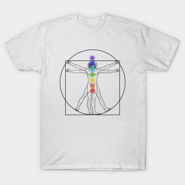 Vitruvian Man DaVinci Chakras Yoga Mediation T-Shirt by Chakra Shine